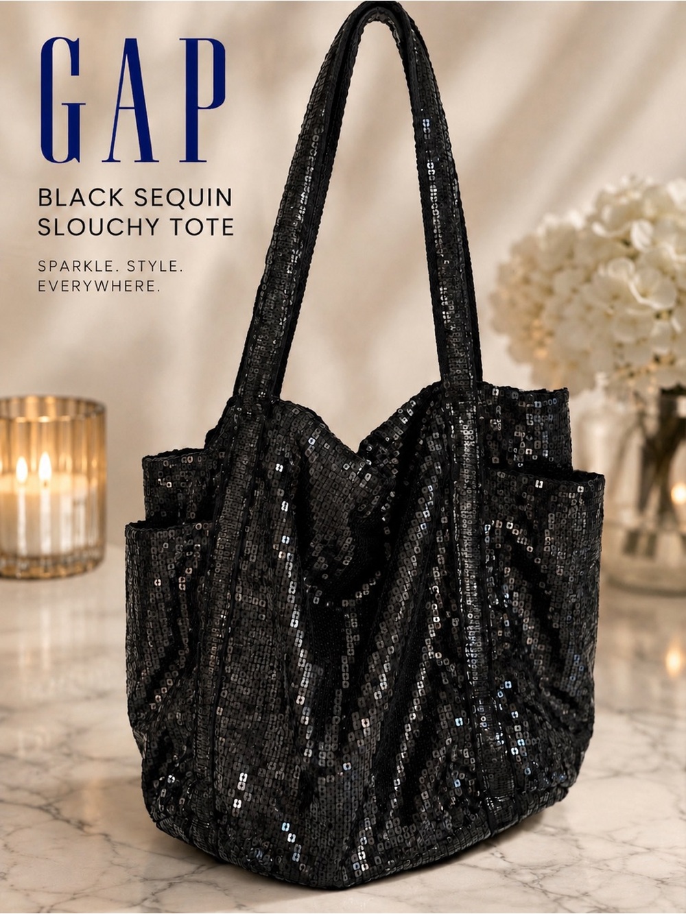 GAP Black Sequin Slouchy Tote